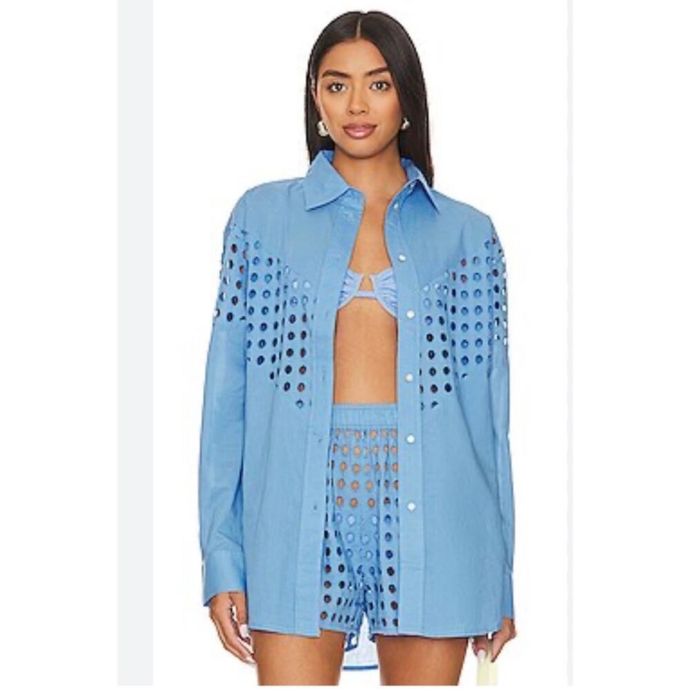 SOLID & STRIPED Revolve Arlette Eyelet Cover Up French Blue Button-Down Shirt